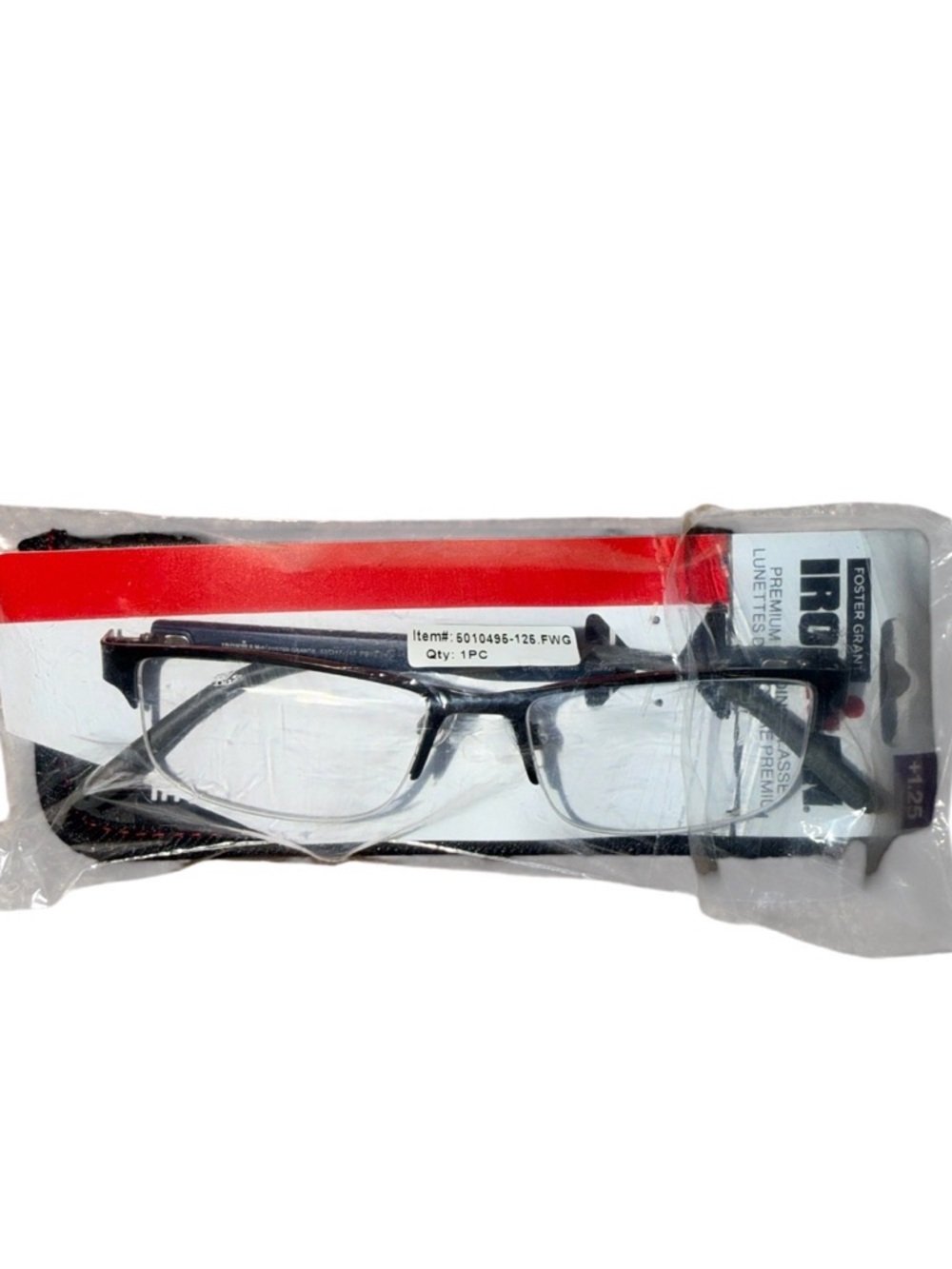 Foster Grant IRONMAN Black Reading Glasses with Case +1.25 Strength